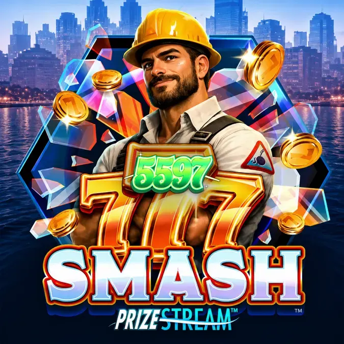 Interface do jogo 777 Smash com tema de construção e wrecking ball